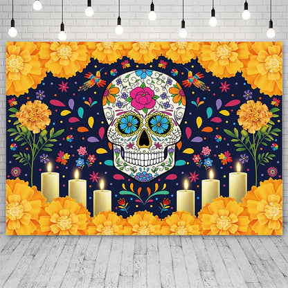 Sendy Day of The Dead Sugar Skull Backdrop 7x5ft Vibrant Colors Vinyl