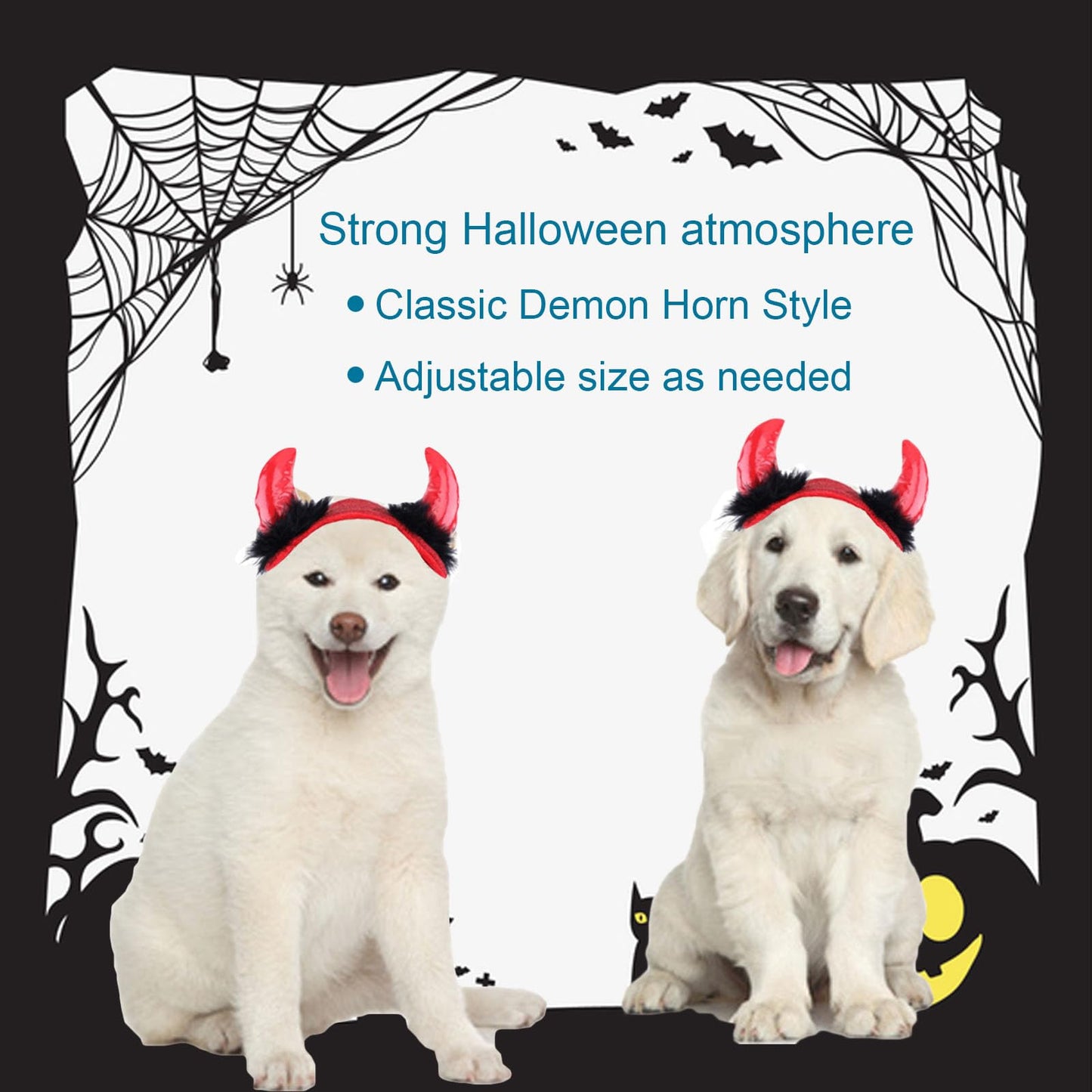 ABLAZEZAI Pet Halloween Devil Horn Headband Adjustable Red Size Large