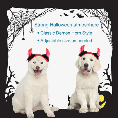 ABLAZEZAI Pet Halloween Devil Horn Headband Adjustable Red Size Large