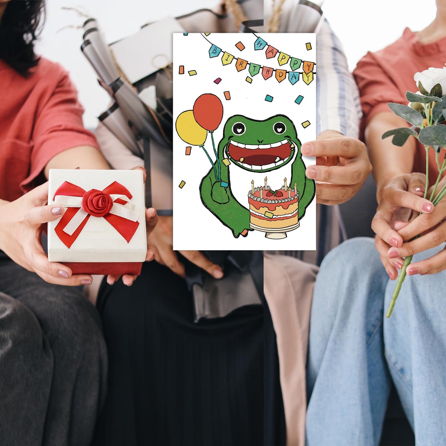 GYYsweetus Frog Happy Birthday Card Cute Cartoon Animal Gift Idea
