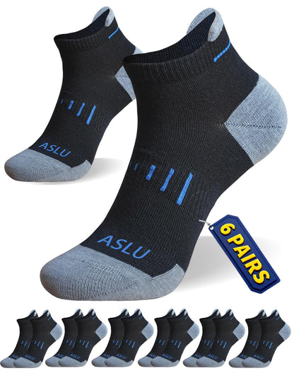 ASLU Athletic Compression Cushioned Ankle Socks Black 6 Pairs Size 6-9