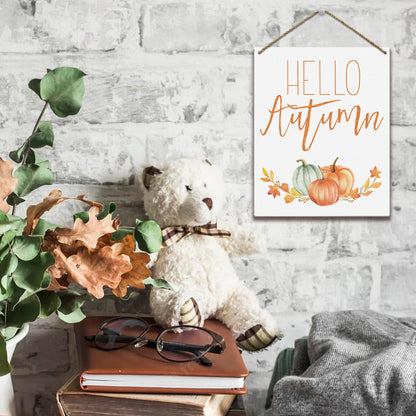 Hello Autumn Rustic Wood Wall Sign Fall Decor Seasonal Harvest Farmhouse