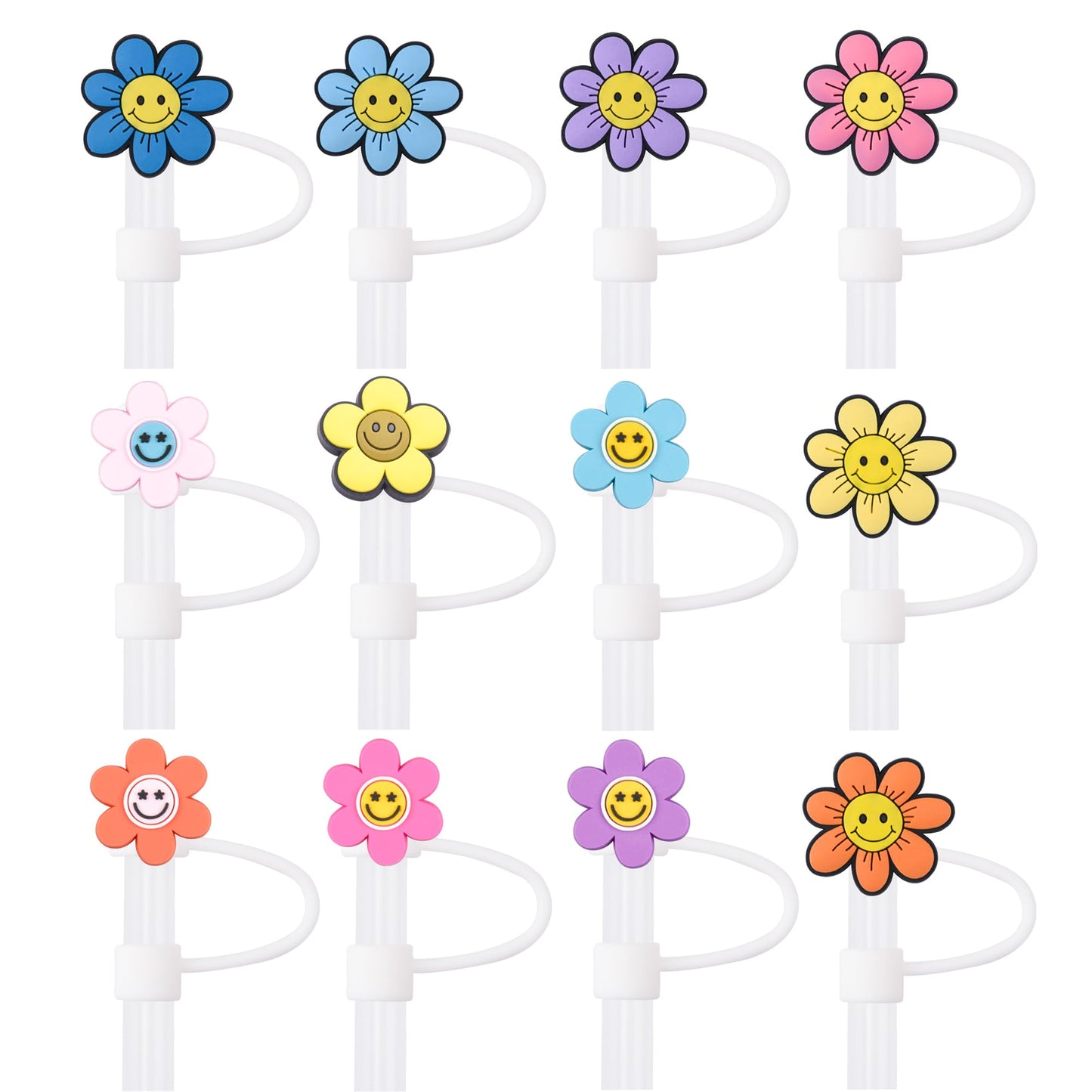 VZDIOR Colorful Flowers Straw Toppers 10mm Red Rose 12 Pack Pack-12A