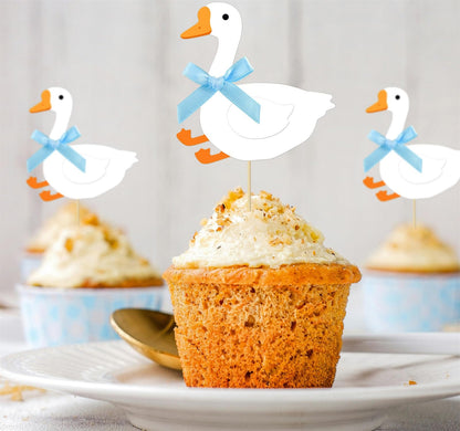 JDIYMI One Silly Goose Cupcake Topper Baby Shower Birthday Party 20pcs Blue