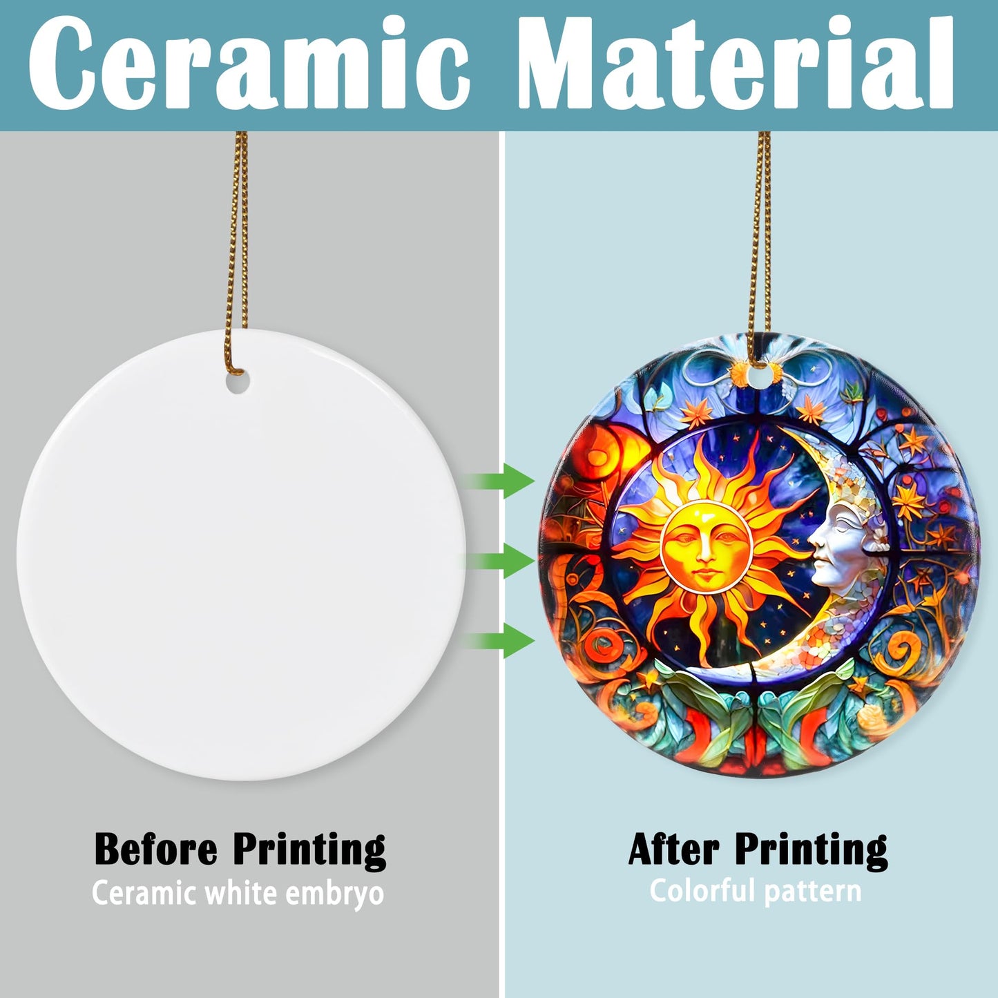 Touber Sun God Christmas Ornament Ceramic Holiday Decor Sun and Moon