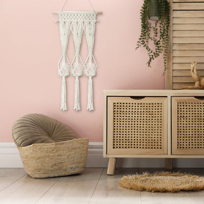 Briful Macrame Wall Hanging Shelf Cream-White with 3 Glass Vases Boho Decor