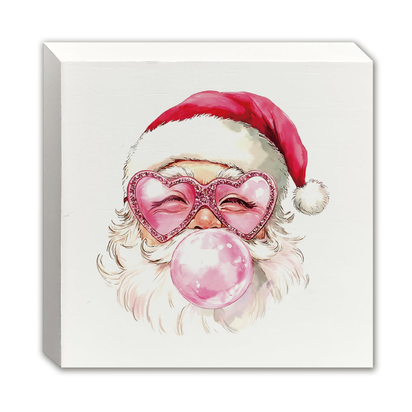 XUNLURY Santa Wooden Box Sign Pink Christmas Decor 5x5 Inch