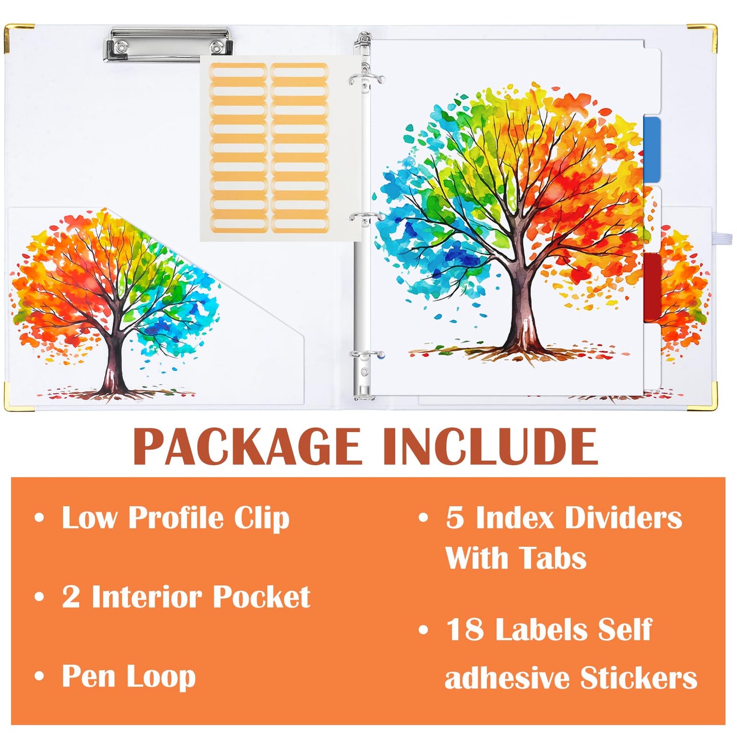 Lattlefnki Cute 3 Ring Binder 1 Inch Round Clipboard White 5 Dividers 8.5x11