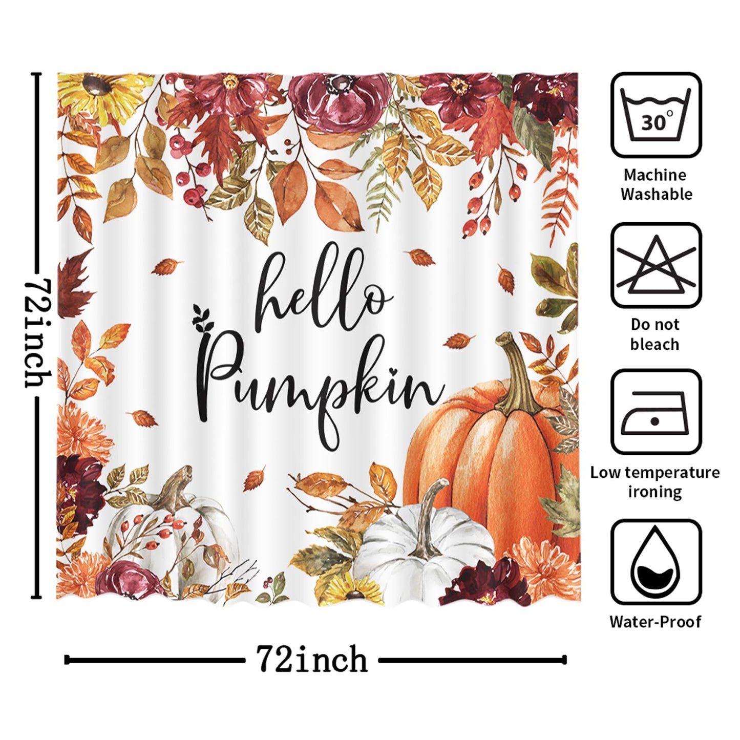 MEHOFOND Fall Pumpkin Watercolor Shower Curtain 72x72 Inch Waterproof Hooks