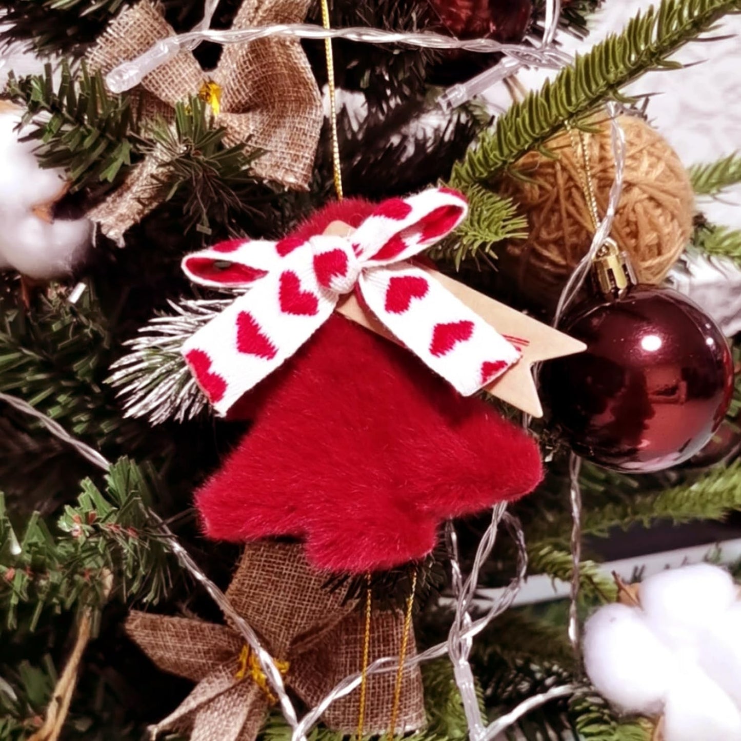 DILAGG Christmas Decorations Fuzzy Tree Ornaments Plush Pendant Gold Bell Red