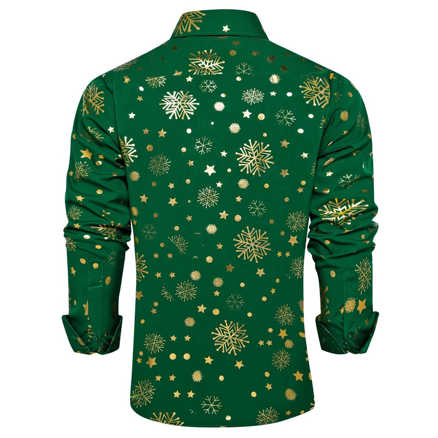 DiBanGu Mens Christmas Long Sleeve Button Down Shirt Green Gold Snowflake Size S