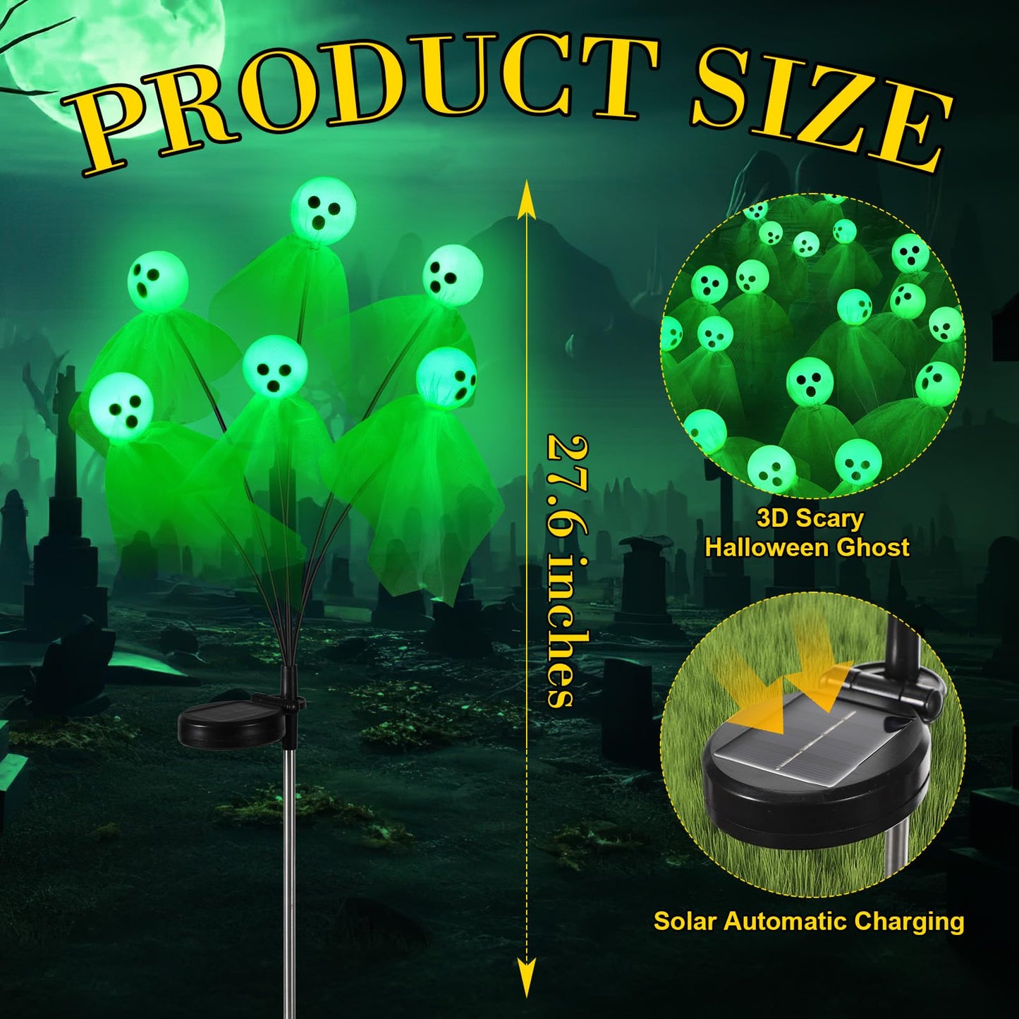 VIHOSE 6 Pack 36 LED Green Solar Halloween Ghost Pathway Lights Outdoor