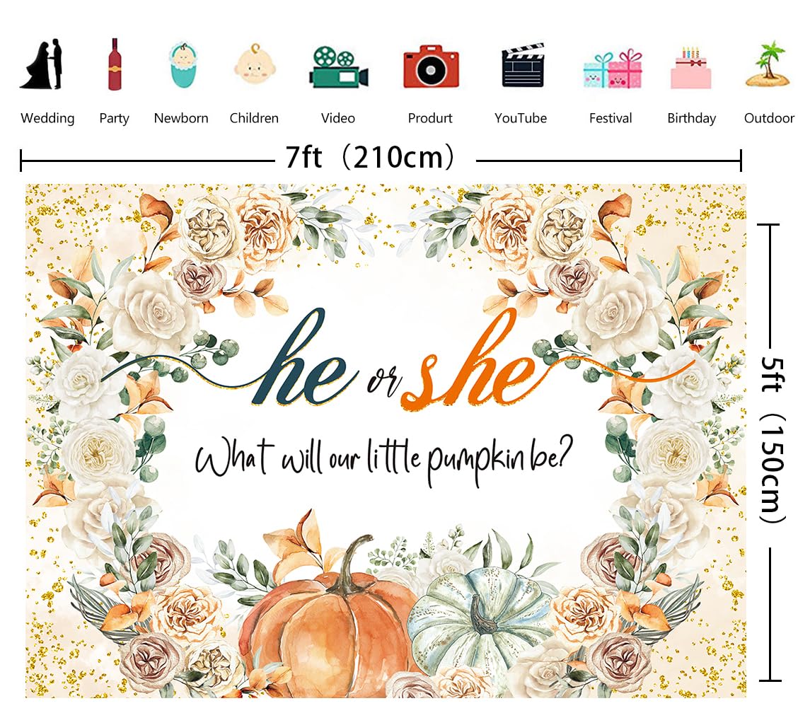 CUMIA Autumn Pumpkin Gender Reveal Backdrop 7x5FT Orange Fall Photo Prop