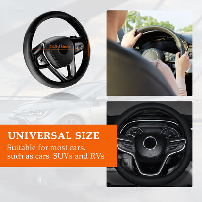 Ziciner Steering Wheel Cover Soft Leather Durable Universal 14.5-15in Gray