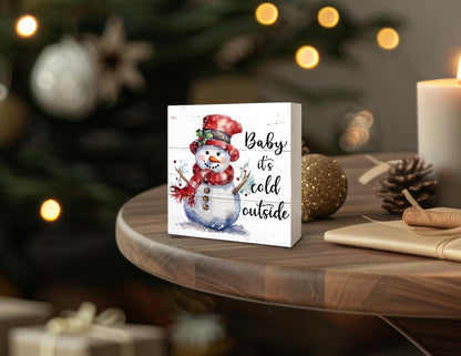 XDFVL Wooden Box Sign Baby It's Cold Outside Snowman Christmas 5x5 Inch