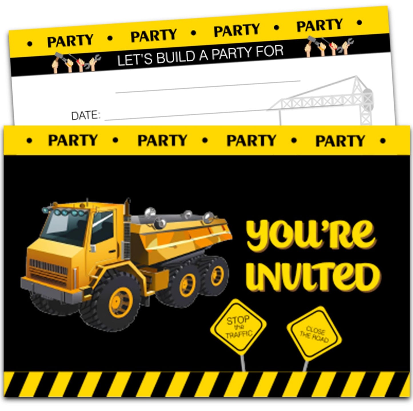 XIAOPNN Construction Birthday Party Invitation Boys, 30 Cards With 30 Envelopes