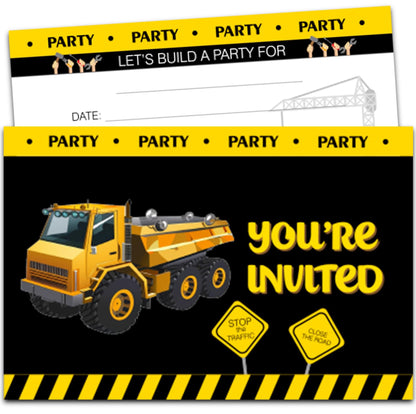 XIAOPNN Construction Birthday Party Invitation Boys, 30 Cards With 30 Envelopes