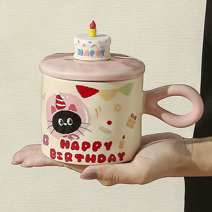Adorable Cartoon Cat - themed Mug with Lid: A Charming Gift, Ideal for Office Coffee or Water