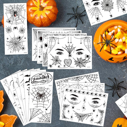FANOST 22 Halloween Spider Face Temporary Tattoos Kids Adults Cosplay Stickers