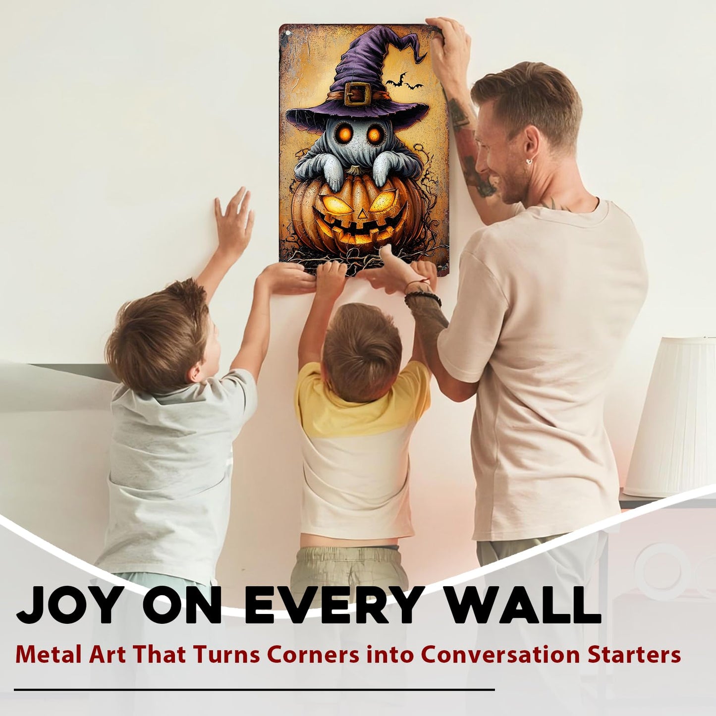 ARTWALLURE Halloween Pumpkin Ghost Vintage Metal Tin Sign 8x12 inch