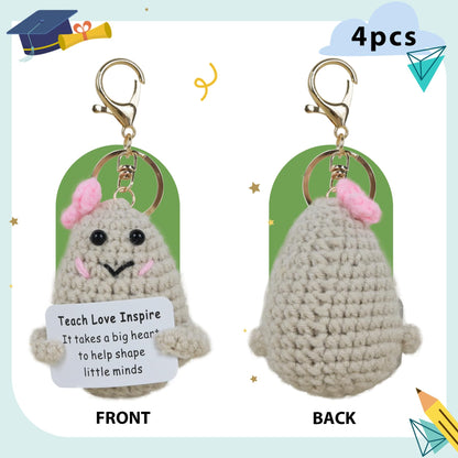 4pc Inspirational Crochet Potato Keychain Set Green with Organza Bag 2.36"