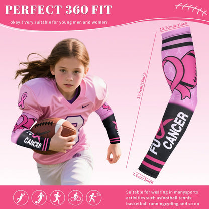 PABOBIT Breast Cancer Awareness Pink Ribbon Arm Sleeves Football 1 Pair Size