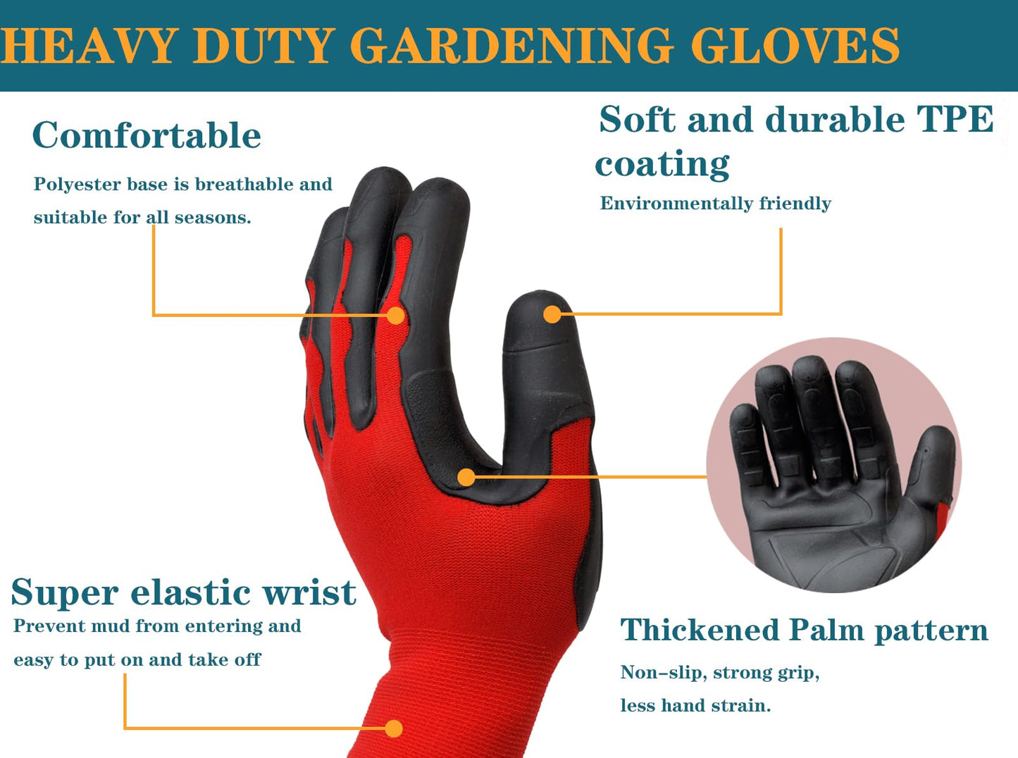 Meow Garden Thorn Proof Garden Gloves 2 Pairs Heavy Duty TPE Coated Green Red