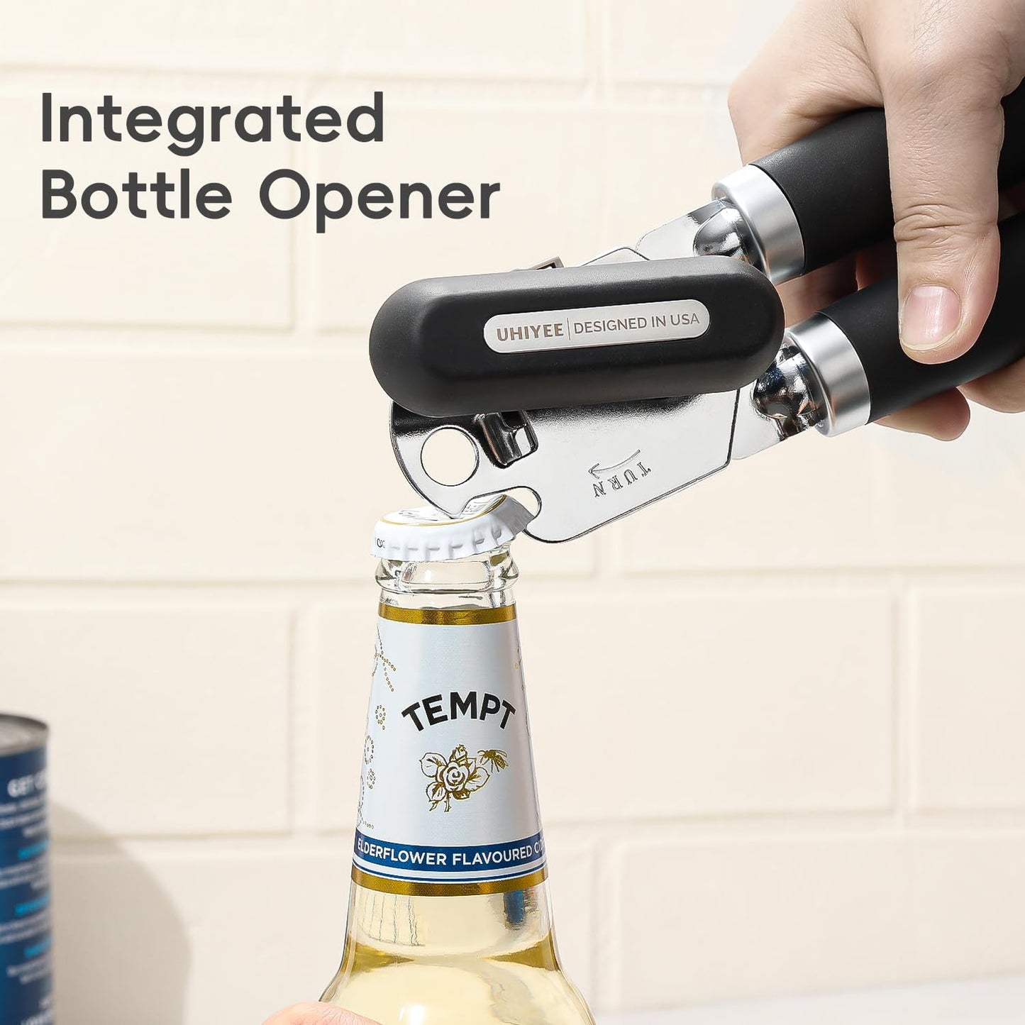 UHIYEE Manual Can Opener Heavy Duty Sharp Blade Soft Handle Black