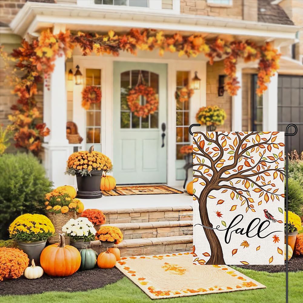 Decorhua Fall Garden Flag Burlap 12x18 Inch Double Sided Thanksgiving Maple Leaf