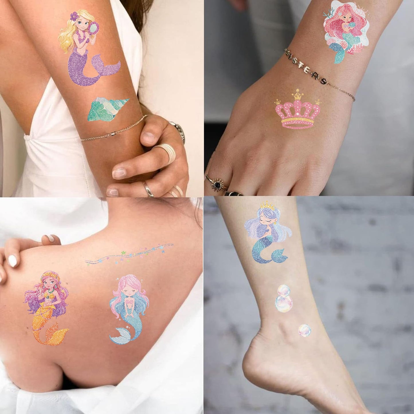 SBOBUY 10 Sheets Yellow Mermaid Temporary Tattoos Birthday Party Supplies
