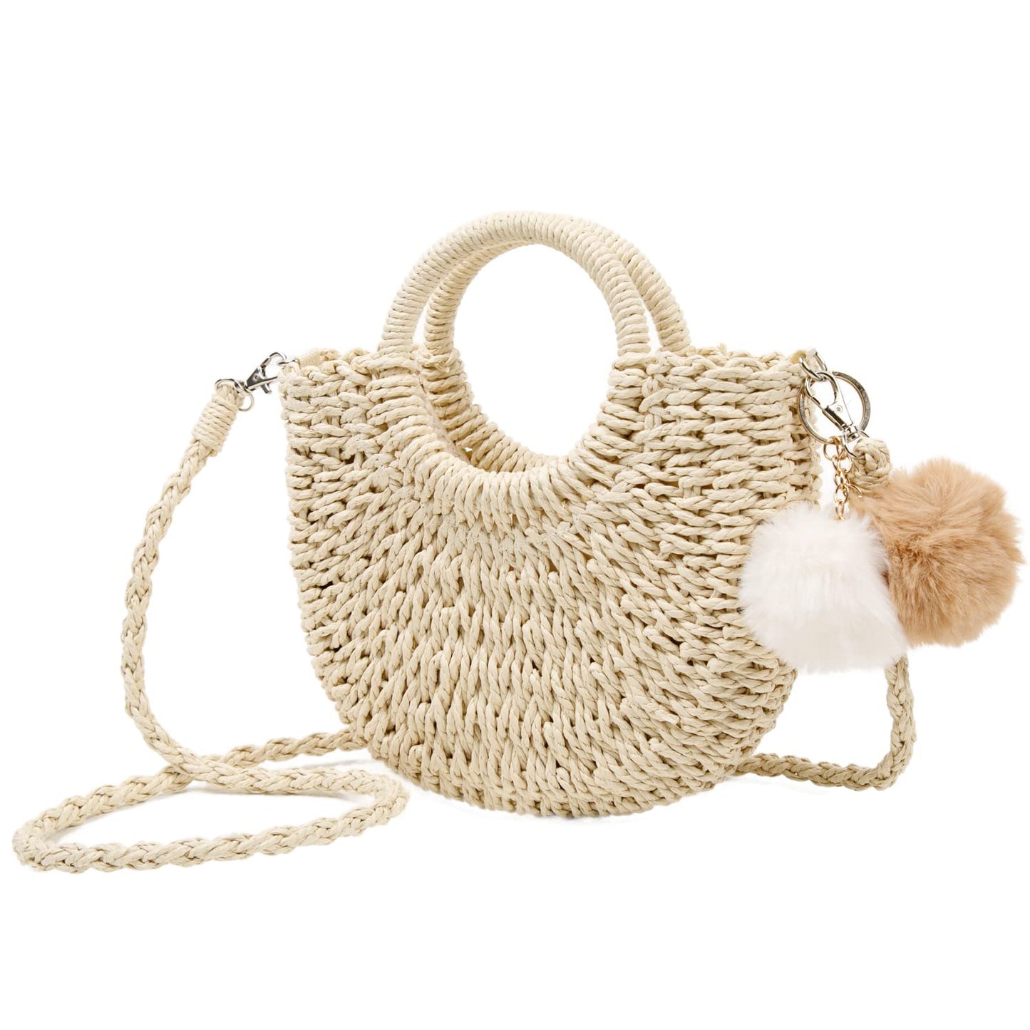 Garemcy Women's Straw Crossbody Mini Travel Shoulder Tote Bag Beige