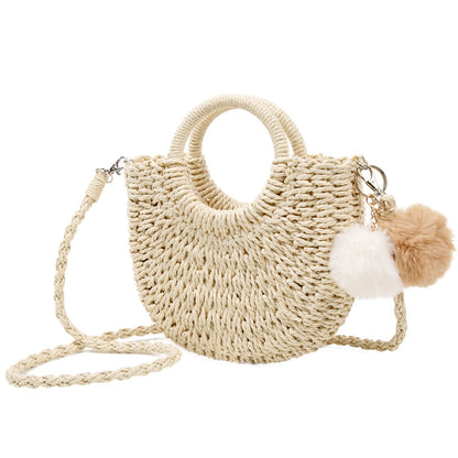 Garemcy Women's Straw Crossbody Mini Travel Shoulder Tote Bag Beige