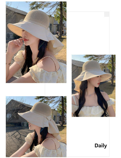 CAOCEFA Womens UPF50 Mesh Sun Hat Wide Brim Neck Flap Off White