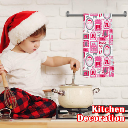 WDSFHYJK Coquette Christmas Santa Kitchen Towels Hot Pink 16x24 Inch