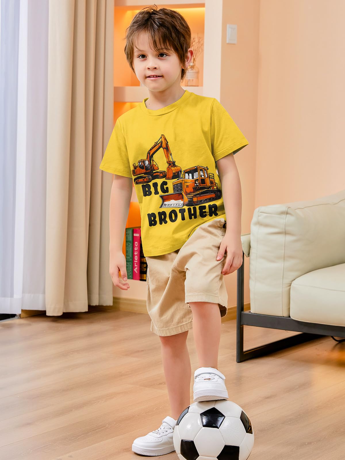 Funnycokid Big Brother Bulldozers Excavator Toddler Shirt Yellow Size 2-3T
