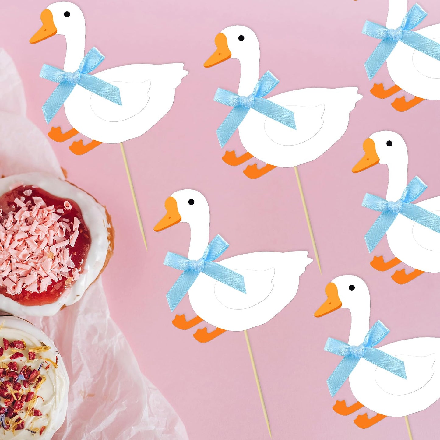 JDIYMI One Silly Goose Cupcake Topper Baby Shower Birthday Party 20pcs Blue