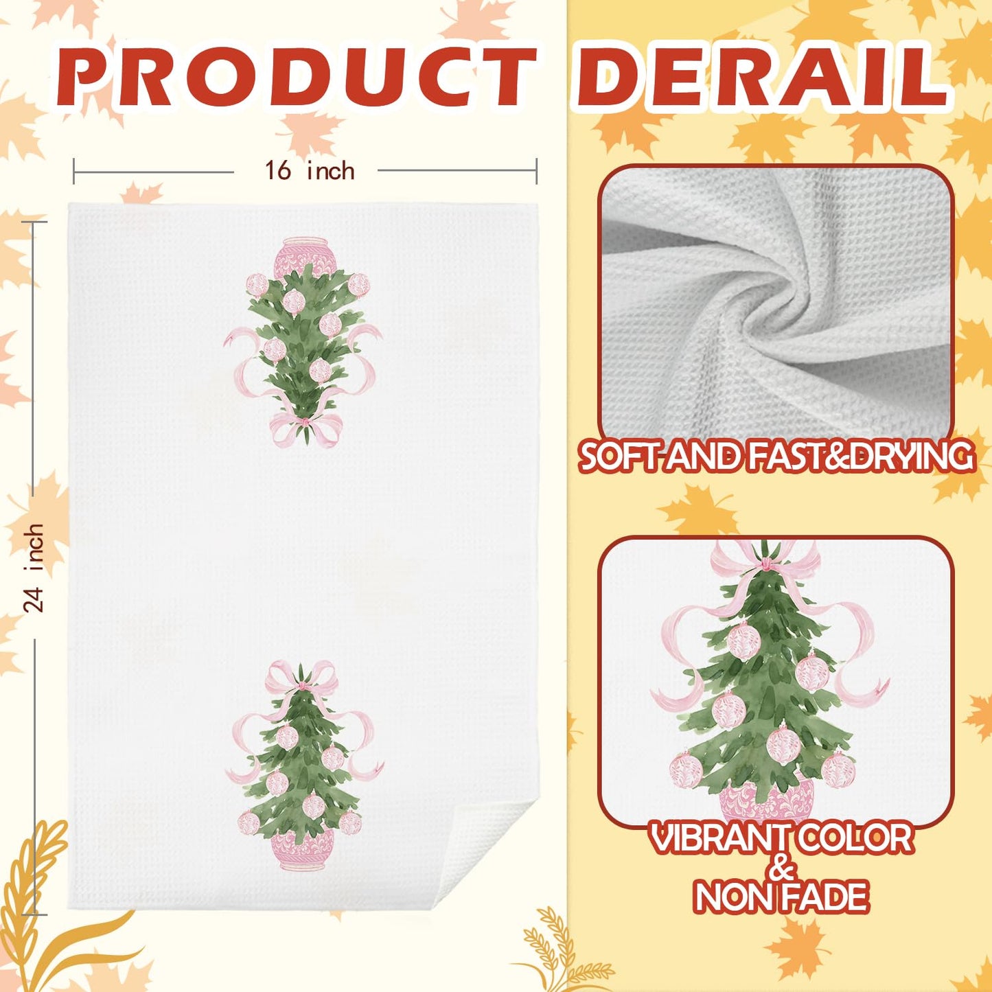 SPBL&L Chinoiserie Christmas Kitchen Towels Pink Bow Tree 16x24 Inch Set of 2