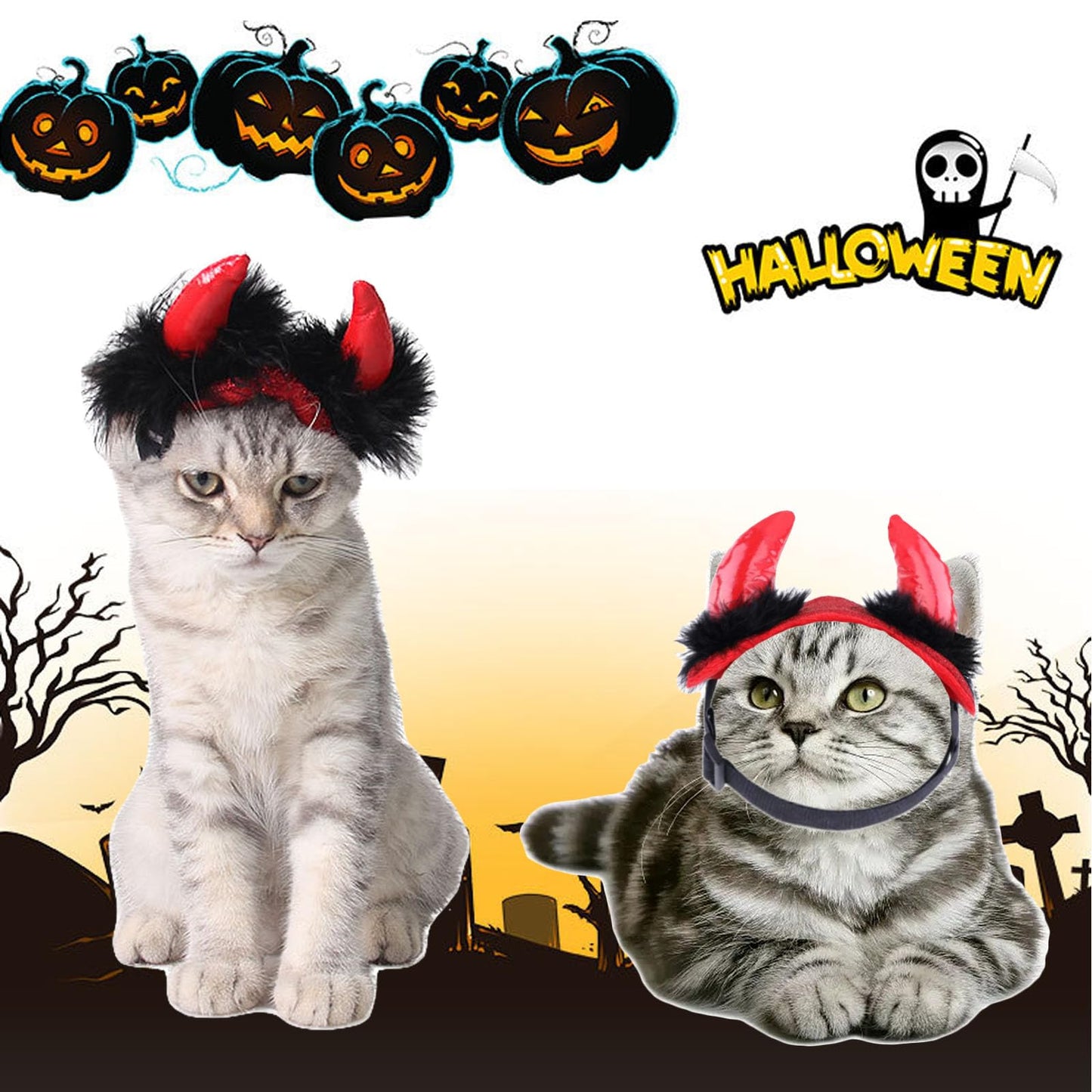 ABLAZEZAI Pet Halloween Devil Horn Headband Adjustable Red Size Large