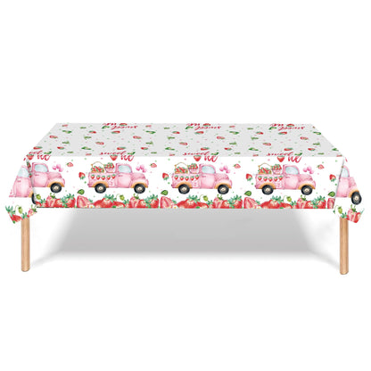 PHOGARY 3 PCS Strawberry Tablecloth Plastic Party Decor Pink 108x54in