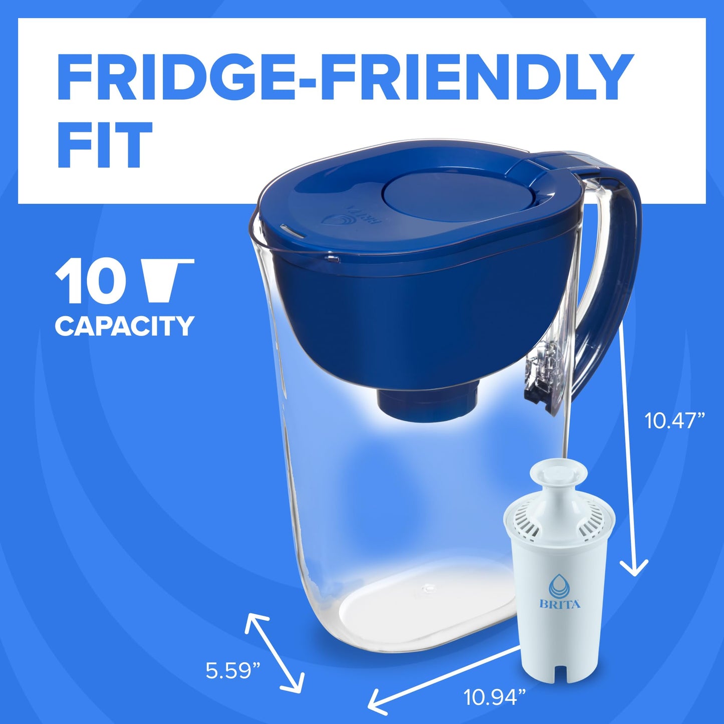 Brita Large Water Filter Pitcher 10-Cup Mazarine Blue with 1 Standard Filter
