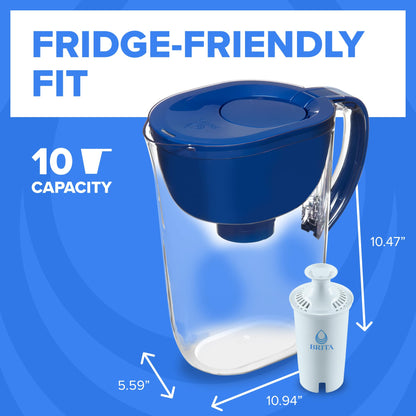 Brita Large Water Filter Pitcher 10-Cup Mazarine Blue with 1 Standard Filter