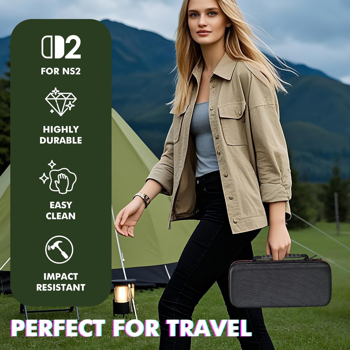 OSYROY Switch 2 Carrying Case 10 Game Slots Screen Protectors Hard Shell Black