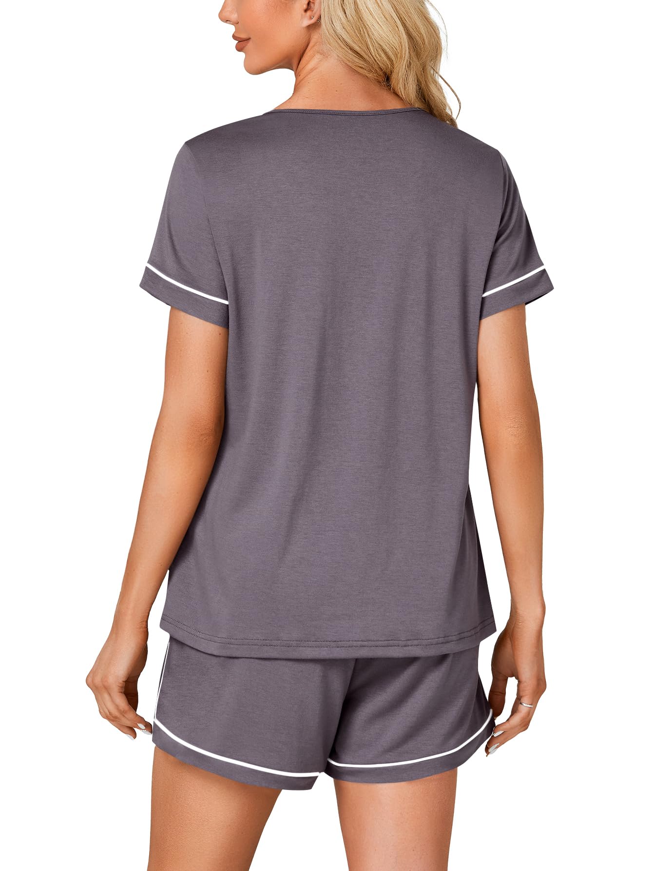 Rooscier Women's Cotton Pajama Set Scoop Neck Pocket Top Shorts Gray Size S