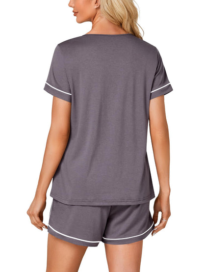 Rooscier Women's Cotton Pajama Set Scoop Neck Pocket Top Shorts Gray Size S