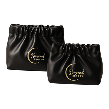 Beyond Shadow Brand Wrinkled 2-Pouch Travel Makeup Bag Black Small & Medium