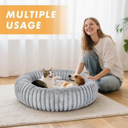 MINGT Donut Cat Bed Ultra-Soft Fluffy Round Small Pet Bed Grey 16x16x5in