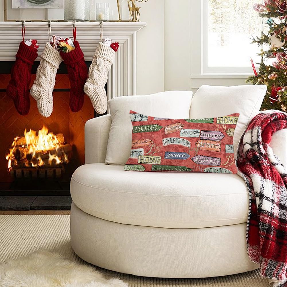 RABUSOFA Christmas Pillow Cover Red Lumbar Cushion 12x20 Inch Pack of 1