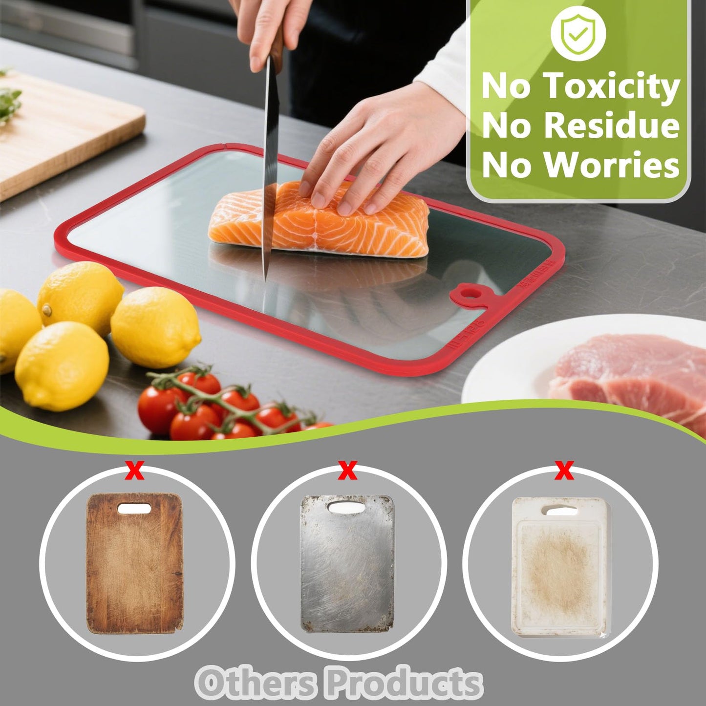 HORIBND Glass Cutting Board Set 2pcs Clear 15x10 Non-Slip Dishwasher Safe