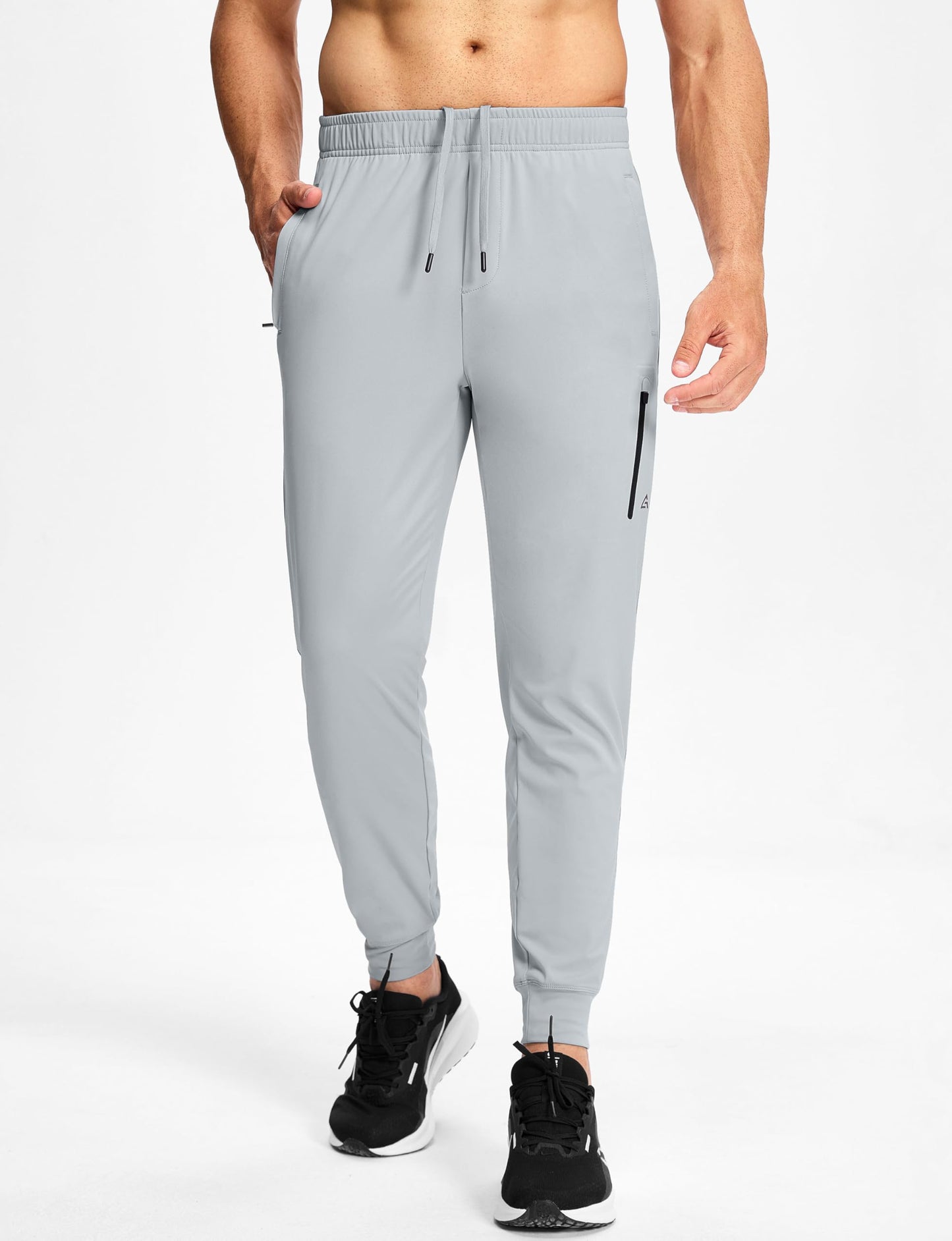 MUZEGE Men's Athletic Joggers Sweatpants Lightweight Running Light Grey Size L