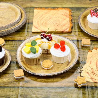 Generic Rustic Wood Grain Party Supplies 69pcs Plates Napkins Tablecloth Cutlery